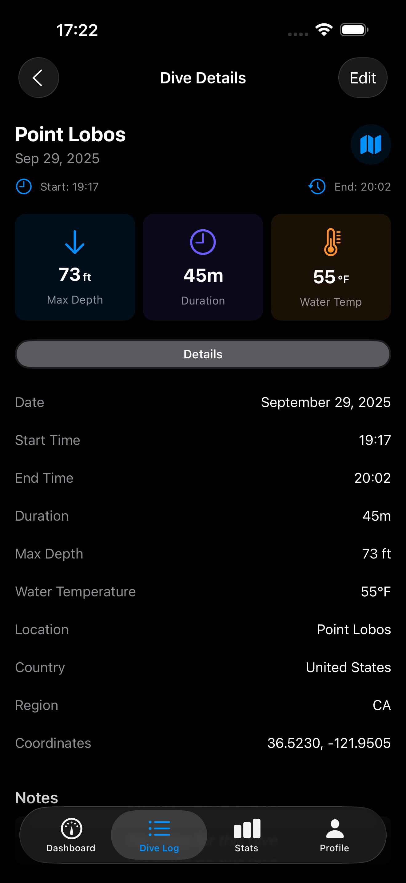 Dive Details